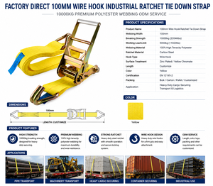 Correa de Amarre Industrial con Gancho de Alambre de 100 mm, Directo de Fábrica, 10000 kg, Cinta de Poliéster Premium, Servicio ODM - Product Image 3