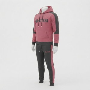 <b>Men's</b> Pink Gray Hoodie Tracksuit Sets Colorblock <b>Pullover</b> Sweatshirt Jogger Pants Sportswear Training Gym Fitness Activewear Set - Product Image 4