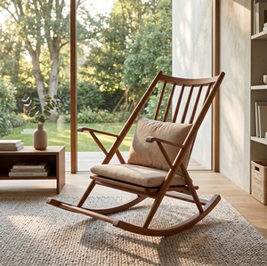 Modern Oak <b>Wood</b> <b>Rocking</b> <b>Chair</b> Upholstered Foam Filled Seat Soft Lounge Armchair for Living Room Bedroom Balcony 3-Year Warranty - Product Image 6