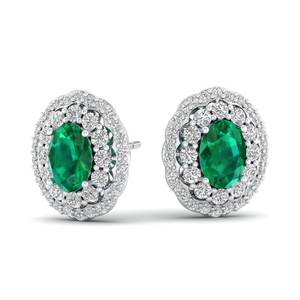 Boucles d'oreilles à visser en argent sterling 925 de haute qualité REYES pour femmes, pierre précieuse émeraude de 1,5 carat, coupe ovale, bijoux - Product Image 1