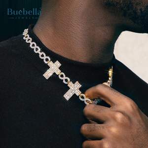 Hot Sale 925 Sterling Silver 18K Gold plated 10mm Iced Baguette <b>Cross</b> Infinity Link <b>Chain</b> for <b>Men</b> - Product Image 2