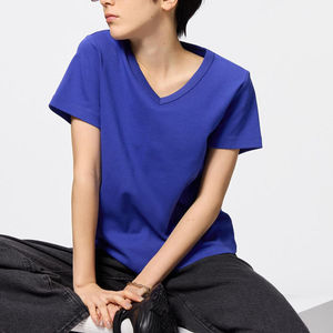 Camisetas de algodón de secado rápido con cuello en V para mujer, ropa de verano de alta calidad, camisetas transpirables con cuello en V para mujer - Product Image 3