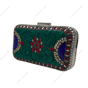 Pochette en mosaïque verte faite à la main pour femmes Soirée de gala Mariage Designer Luxe Étui rigide Sac à main tendance Cadeau pour elle - Product Image 3