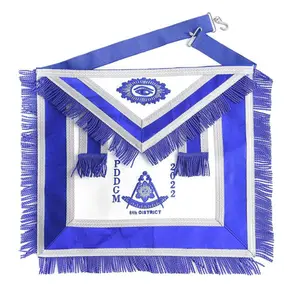 BRICKS MASONS Past District Deputy Grand Master Blue Lodge Apron Hand Embroidery With Blue Borders-Lambskin: Clothing Shoes