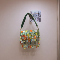 Sac à bandoulière pour demoiselles d'honneur, noir et or, orné de perles, sac à main de créateur avec travail miroir, pompons, design unique, occasions spéciales