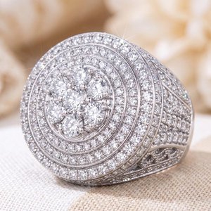 <b>Handmade</b> Sterling <b>Silver</b> VVS Moissanite Diamond Round Cluster Halo Iced Out Men's Luxury Statement Ring Rhodium Plated <b>Jewellery</b> - Product Image 5