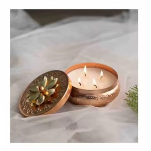 Pot de bougie rond en cuivre écologique fait à la main de haute qualité pour la décoration de la maison résistant à la chaleur pour la fabrication de bougies votives de noël - Product Image 2