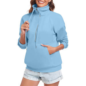 Sweat-shirt pour femmes de haute qualité Logo personnalisé Sweats à capuche pour femmes avec demi-fermeture éclair Oem Vente en gros Pull-over Sweat à capuche en coton uni surdimensionné pour femmes - Product Image 3