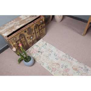 Tapis de couloir vintage 1,6x5,3 pi (49x163 cm), tapis turc en laine à bordures blanches - Product Image 5