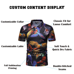 Polo personnalisé pour homme |   T-shirt de golf à imprimé intégral avec motif d'oiseau perroquet tropical |   Vêtements de sport en sublimation, polo, vente en gros, OEM - Product Image 5