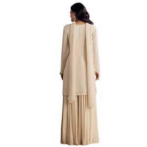 Ensemble Kurta Palazzo en ivoire avec travail de Cutdana et de paillettes, vente en gros, vêtements ethniques pour femmes, usine de vêtements OEM, fournisseur en gros, sur mesure - Product Image 5