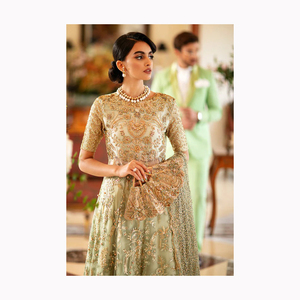 Vestido de novia tradicional pakistaní e indio para mujer Georgette con trabajo de piedra bordada hecho de seda y modal - Product Image 2