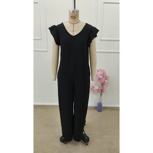 Mono aeróbico largo de manga corta con cuello en V y espalda profunda con cordones para mujer, 35678 - Negro - Product Image 5