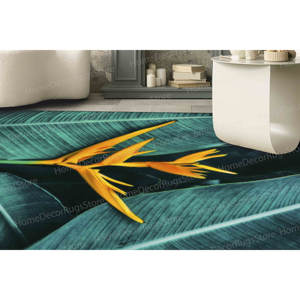 Tapis imprimé de fleurs tropicales - Décoration d'intérieur vert et jaune vifs, tapis gobelin - Product Image 4