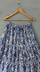 Women's Elegant Bohemian Long <b>Boho</b> Dress Adjustable Natural Block Print Cotton <b>Maxi</b> <b>Skirt</b> Pleat Drawstring Casual Tiered Mini - Product Image 2