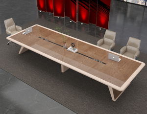 Foldable Extendable Conference <b>Table</b> Smart Cable Management Office Long Meeting Desk Luxury Solid Wood Chinese Elements Hotel Pr - Product Image 1