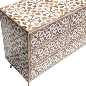 Vente en gros de table console moderne antique à 3 tiroirs empilable pliable incrustation d'os meubles en bois décor pour hôtel inspiré de l'Inde - Product Image 4