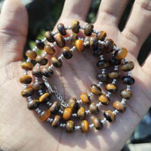 Cuentas Redondas de Piedra Natural Ojo de Tigre, Cuentas Espaciadoras Sueltas, Plateadas, Estilo Clásico para Mujeres, Hombres y Niños - Regalo - Product Image 1