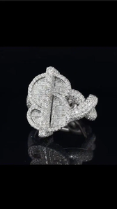 Anillo de Plata de Ley 925 con Símbolo de Dólar con Incrustaciones de Diamantes Moissanite VVS, Estilo Hip Hop, Lujoso, para Él y Ella - Product Image 3