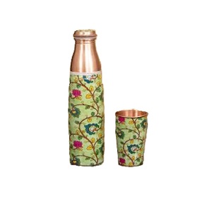 Vente chaude prix de gros bouteille d'eau de voyage en cuivre pur avec design floral ustensiles de cuisine émaillés taille personnalisée forme couleur - Product Image 1