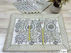 Bloc à main imprimé 100% coton napperons Jaipur traditionnel ethnique indien Design motif floral fabriqués à la main Table à manger tapis - Product Image 4