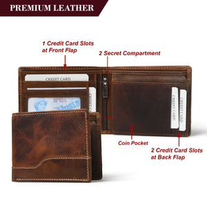 Cartera Bifold de Cuero Genuino Premium para Hombre, Color Marrón, Protección RFID, Duradera, Corta, para Uso Diario - Product Image 2