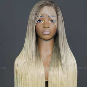Blonde With Dark <b>Roots</b> Single Donor Natural Virgin Vietnamese Human Wig - Product Image 1
