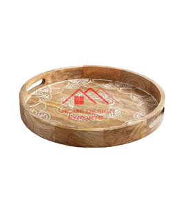 Bandeja para servir comida de madera tallada a mano con incrustaciones de hueso - Product Image 5