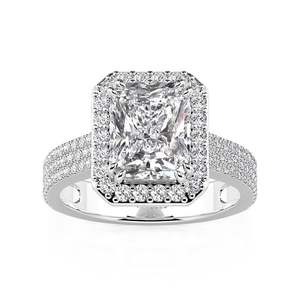 แหวนหมั้น Jeulia Pave Halo Cluster ทรงสี่เหลี่ยมผืนผ้า ชุบโรเดียมโรสโกลด์หรือชุบทอง - Product Image 2
