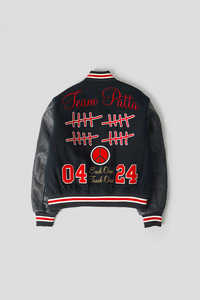 Top Trendy Streetwear Hip Hop Varsity Jacket Stand Puños acanalados Dobladillo Bordado Chenille Trabajo Mangas de cuero-Invierno Grueso Fleece - Product Image 2