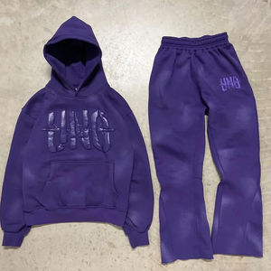 Sweat à capuche personnalisé en molleton de coton épais d'hiver XXL 450GSM, imprimé en relief, sweat à capuche à manches longues évasées, OEM - Product Image 2