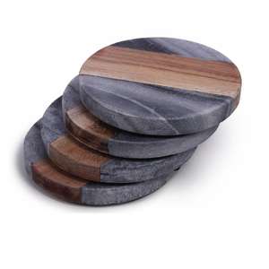 Ensemble de 4 sous-verres ronds en marbre et bois marron foncé pour café, boisson, thé, table moderne pour la décoration de la maison - Product Image 5