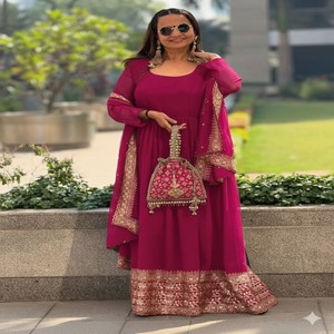 Conjunto de Pantalón, Vestido y Dupatta de Georgette VASTRA COTTAGE para Mujer, Bordado con Lentejuelas, Largo Completo, Diseño Étnico para Fiestas - Product Image 5