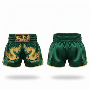 กางเกงมวยไทยแบบยูนิเซ็กซ์สั่งทำจากโรงงาน OEM ผ้าซาตินยืดหยุ่น สำหรับฝึกซ้อม MMA คิกบ็อกซิ่ง ชุดต่อสู้ระดับมืออาชีพ ขายส่ง - Product Image 1