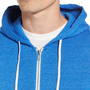 Sweats à capuche personnalisés pour hommes Couleur bleue unie Sweats à capuche avec fermeture éclair pour hommes Streetwear Logo personnalisé Impression Design Streetstyle Hoodies - Product Image 4