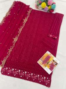 Salwar Kameez en Georgette lourde avec broderie et travail de sequins, tenue de soirée formelle pour mariage - Product Image 5