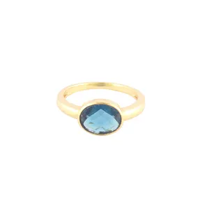 定制批发刻面椭圆形伦敦蓝色石英宝石声明戒指迷人镀金8US尺寸带订婚戒指