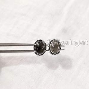 Boucles d'oreilles à clous pour femmes, pierre précieuse en quartz fumé naturel, boucles d'oreilles bohèmes à clous, bijoux faits à la main, boucles d'oreilles à clous en argent sterling 925 - Product Image 2