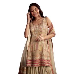 Vert menthe crêpe imprimé Palazzo costume en gros femmes vêtements ethniques OEM usine de vêtements fournisseur en vrac tenue de mariage personnalisée - Product Image 3