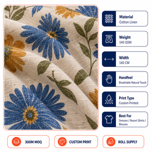 Tissu imprimé en mélange coton-<span class=keywords><strong>lin</strong></span> respirant, matière naturelle pour robes d'été et vêtements – Vente en gros - Product Image 2