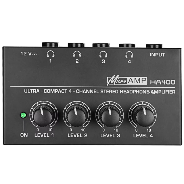 HA400 Metal Stereo Headphone Amplifier 4 Channel Portable Headphone Power Amplifier Audio Interface