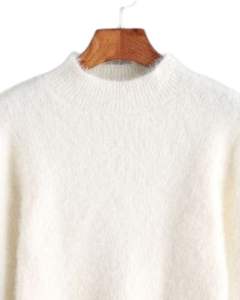 <b>Womens</b> Ivory White Fuzzy Knit Cropped <b>Sweater</b> Long Sleeve Soft Warm Winter Pullover Minimal Casual Fashion Top For <b>Women</b> - Product Image 4