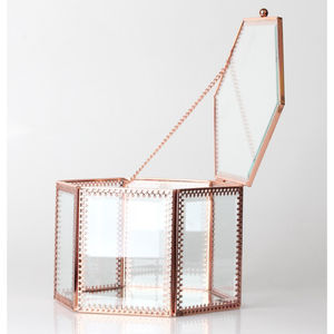 Joyero Hexagonal de Cristal Estilo Vintage con Borde Metálico de Latón Chapado en Oro y Cristal Transparente, Organizador con Tapa para Anillos y Pendientes - Product Image 3