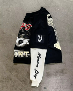 Impression DTG personnalisée 300 Gsm recadrée Boxy FitT chemise surdimensionnée hommes Double couche T-shirts à manches longues avec manches gaufrées thermiques - Product Image 4