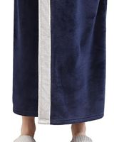 Peignoir pour homme bleu marine et gris contrasté, peignoir long en peluche douce pour l'hiver avec ceinture et poches, chaud, confortable, vêtement de luxe pour la maison