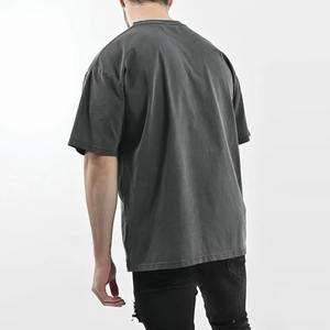 Camiseta lavada con ácido y bordado con logotipo personalizado para hombre, camisas tejidas informales con hombros caídos de algodón 100% de peso pesado - Product Image 4