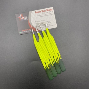 2023 pince à épiler d'extension de cils vert citron personnalisée pince à cils durable et forte avec pointe en fibre nouveau Design marque privée - Product Image 5