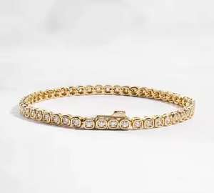 Conception populaire solide 14K jaune incolore plaqué or rond vvs Moissanite diamant réglage Tennis Bracelet bijoux de mode - Product Image 3