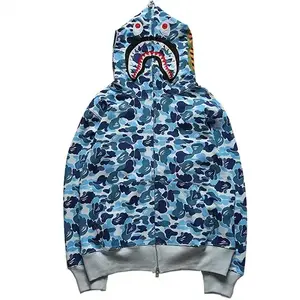 Toptan OEM özel erkek Hoodie tişörtü boy hafif erkek fermuar Up Bape Hoodie tam yüz