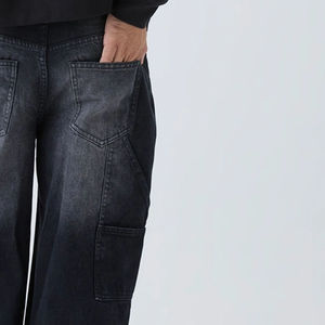 Jeans en denim bleu foncé personnalisés pour hommes, pantalon décontracté tendance, coupe droite extensible, design ample pour l'automne/hiver - Product Image 5